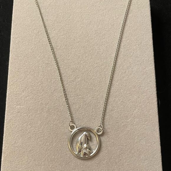Penguin Mama and Baby Round Pendant Silver Tone Necklace - Picture 3 of 3